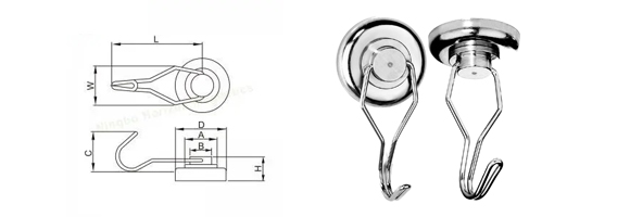 Neodymium(Pot)Magnets With Swivel Stainless Steel Hooks