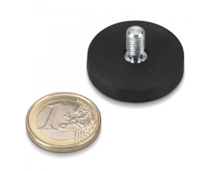 Rubber Coated Pot Magnets 31x6mm (With Thread M6x11, Hold 8kgs)