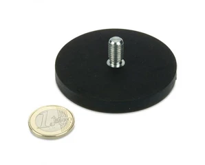 Rubber Coated Pot Magnets 66x8mm (With Thread M8x15, Hold 25kgs)