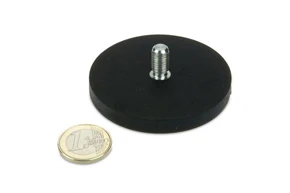 Rubber Coated Pot Magnets 66x8mm (With Thread M8x15, Hold 25kgs)
