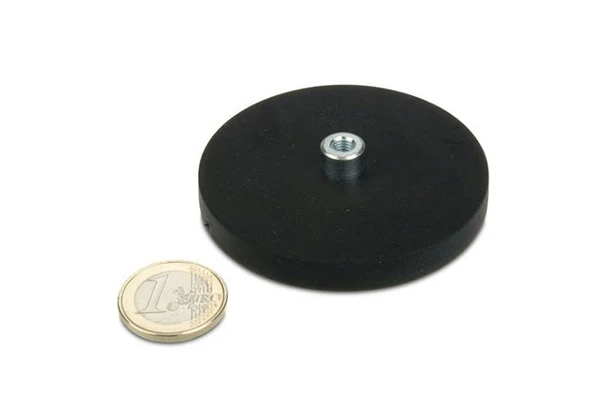 rubber coated base magnets with threaded bushing 66mm